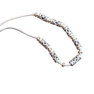 Brighton Ornate Scrollwork Cylinder Bead Necklace‎ Silver Tone Boho Adjustable